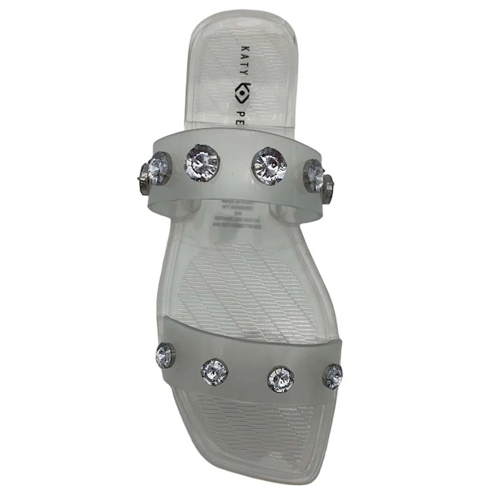Katy Perry Embellished Square Toe Slide Sandals The Geli Clear - Medium - Picture 2 of 3